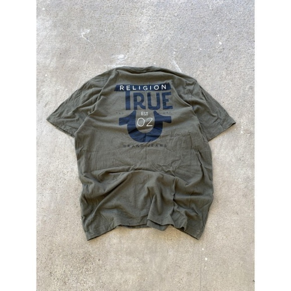 True Religion Shirt Mens XL Olive Green Graphic Tee‎ Crewneck Casual Logo Cotton - Picture 5 of 7